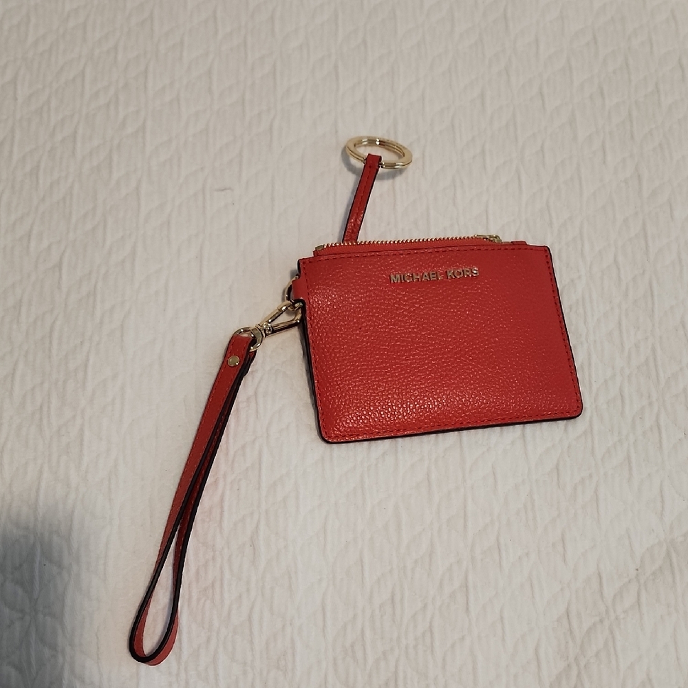 Michael Kors Orange Pebbled Leather Wristlet Card Holder